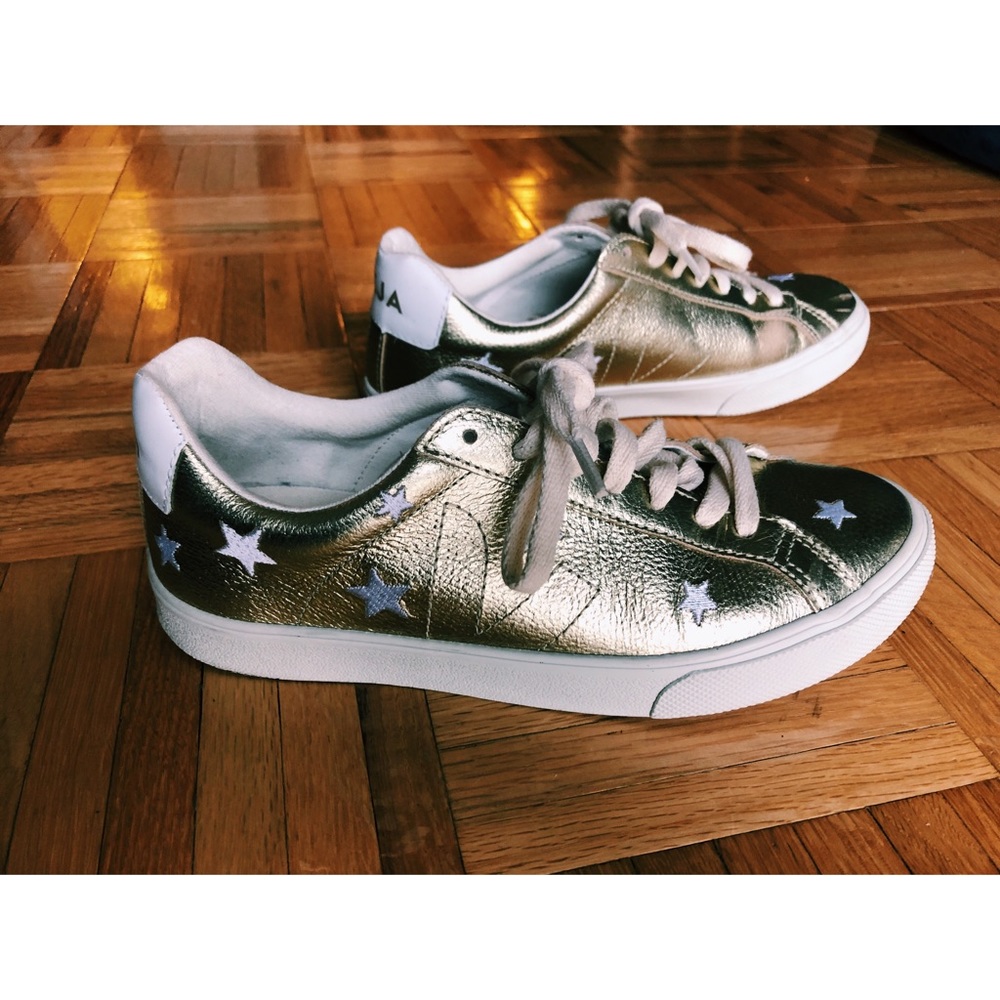 Madewell x VEJA gold sneakers w/ star embroidery